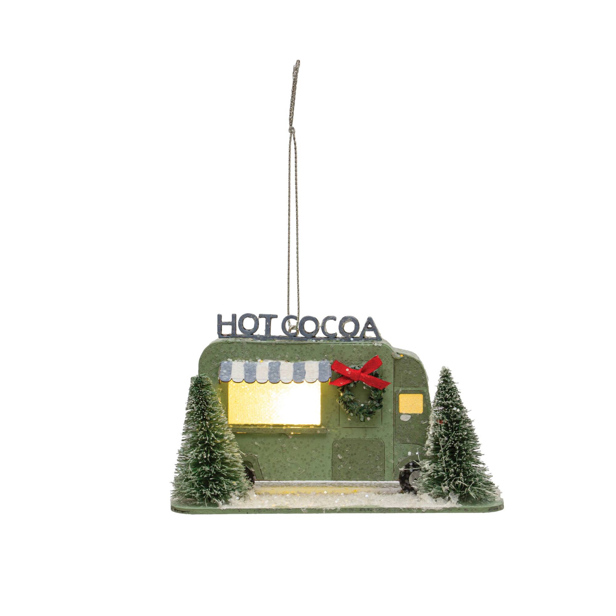 Hello Honey® Glitter & LED Paper Hot Cocoa Truck in Winter Scene Ornament
